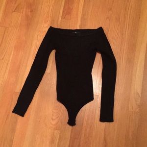 Off the shoulder black sweater bodysuit